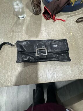 Sabina Black Leather Handbag with Pink Lining